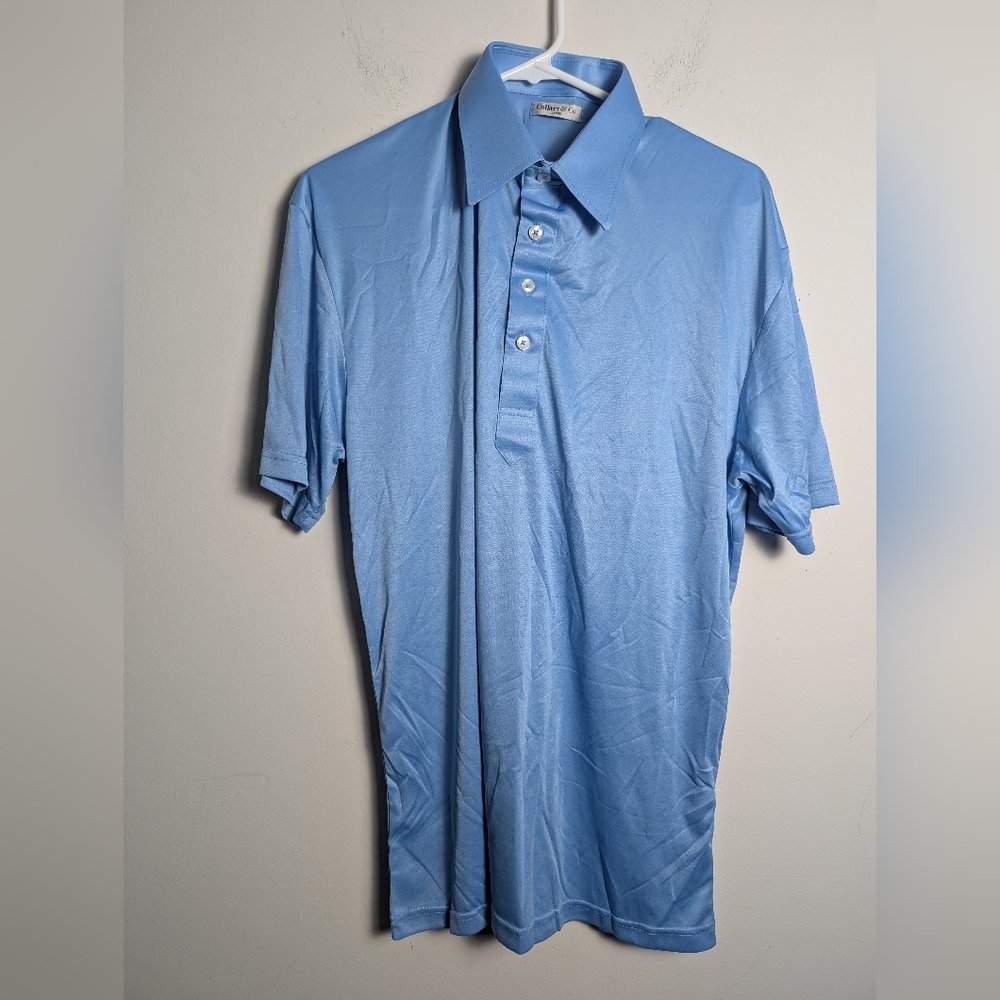Collars & Co. Blue Short Sleeve Polo Dress Shirt Sz L